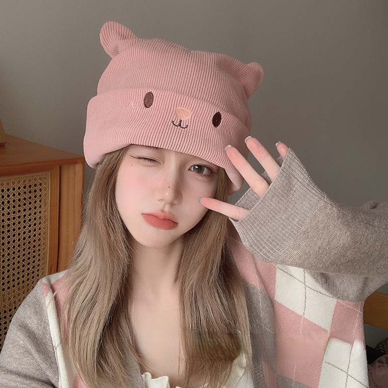 Mũ Len Dệt Kim Đính Tai Mèo Dễ Thương Thời Trang Cho Nữ