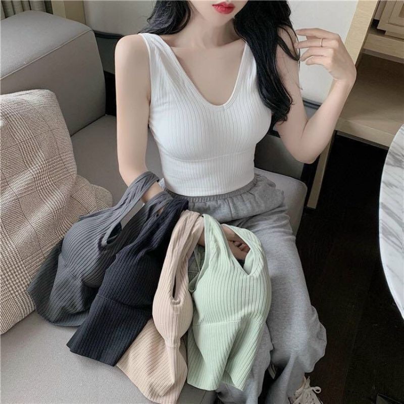 Áo Bra Cotton Tăm Thân Lỡ Có Đệm Mút Mã V90