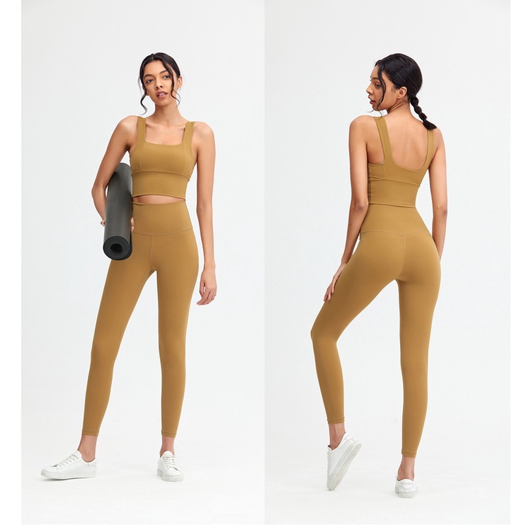 Set bộ đồ Lulu tập gym yoga Thể Thao Nữ Áo Bra Croptop Hai Dây Quần Legging Cạp Lưng Cao Gen Bụng Nâng Mông Co giãn