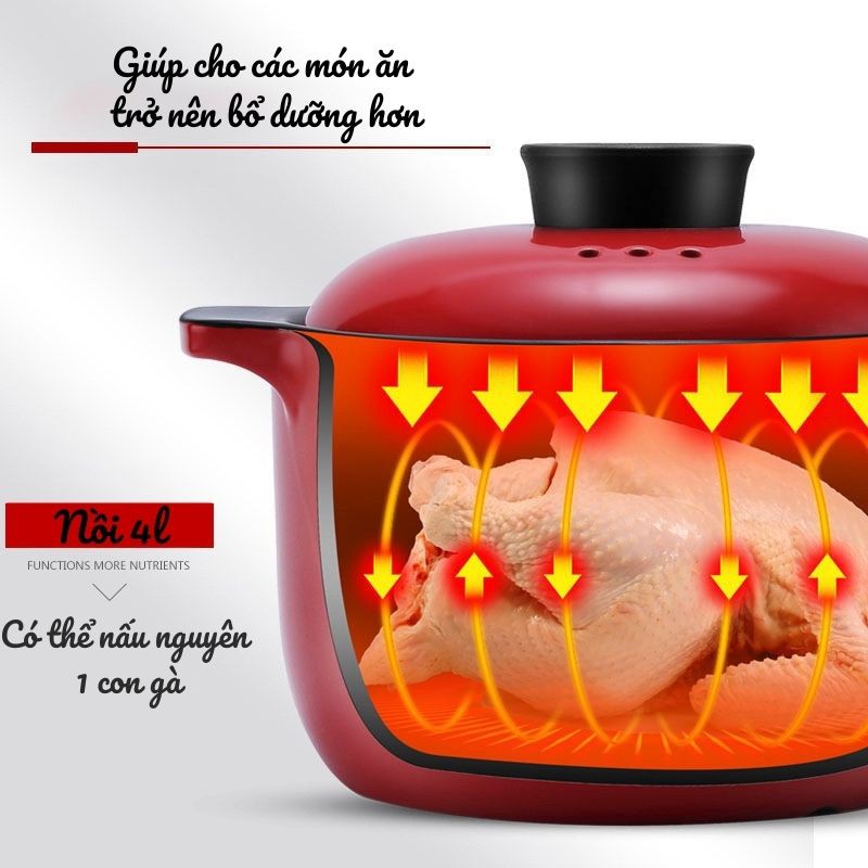 Nồi sứ, nồi hầm đa năng cao cấp màu đỏ sang trọng chịu nhiệt tốt dùng được trên bếp ga, bếp hồng ngoại