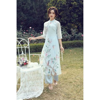 Áo dài nữ 🎀FREESHIP🎀 Áo dài cách tân đính hạt tay phối voan dinh da