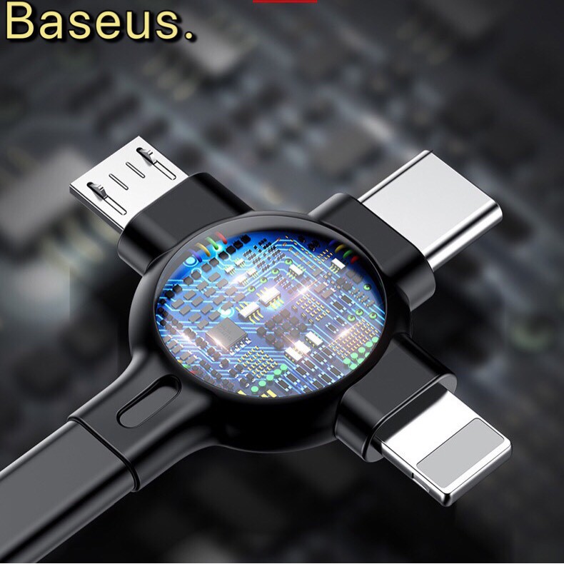 Dây cáp sạc dây rút Baseus Little Octopus LV389 tích hợp 3 đầu Type C/Micro USB/(3A ,1M)