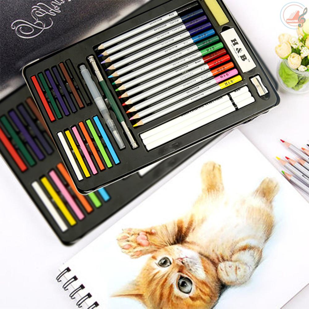 H&B 32Pcs Art Drawing Kit Watercolor Pencils Water-soluble Colored Pencil with White Charcoal Pencils/Sharpener/Eraser Painting Supplies for Kids Adults