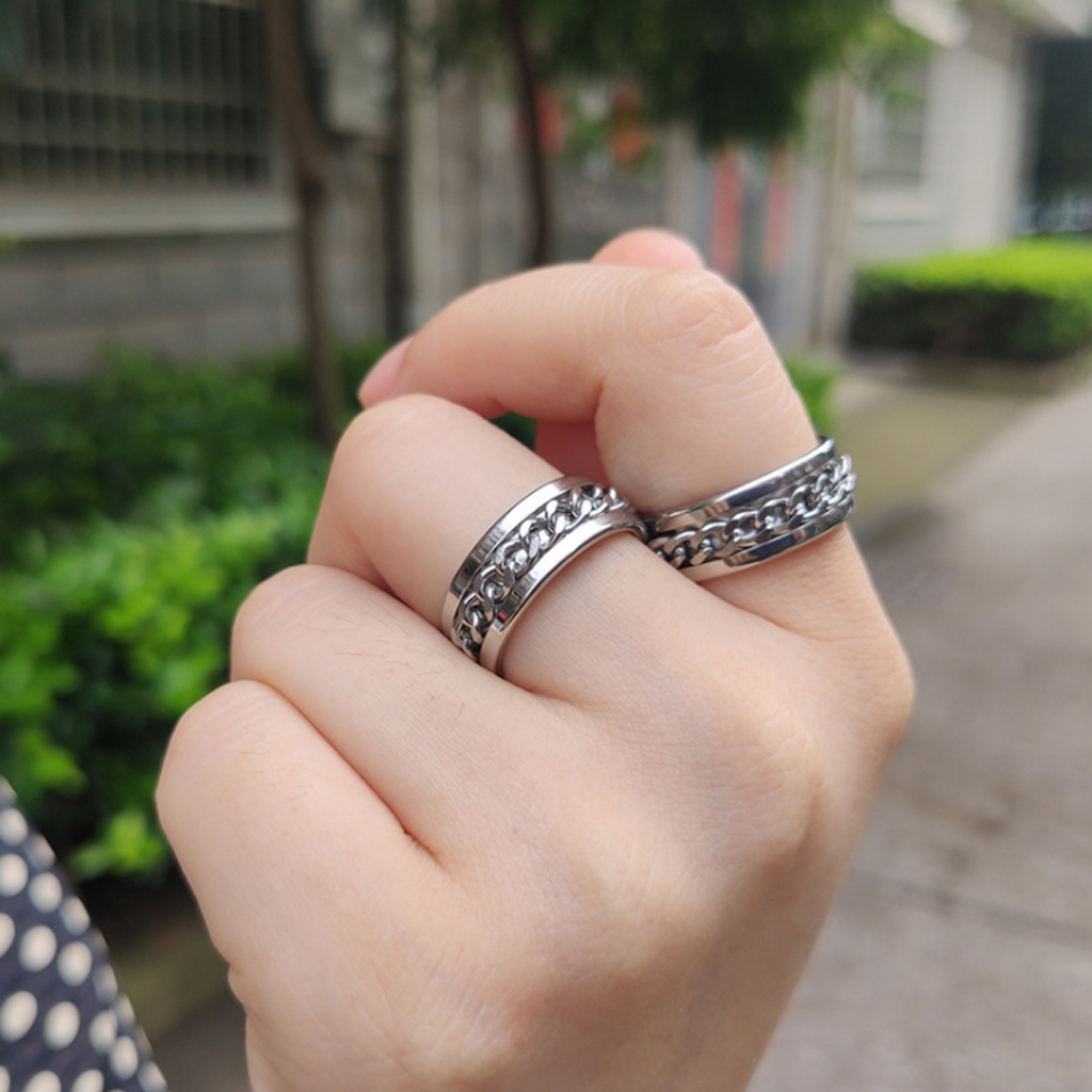 Nhẫn khui bia, nhẫn nam nữ dây xích xoay, thời trang cá tính cực ngầu