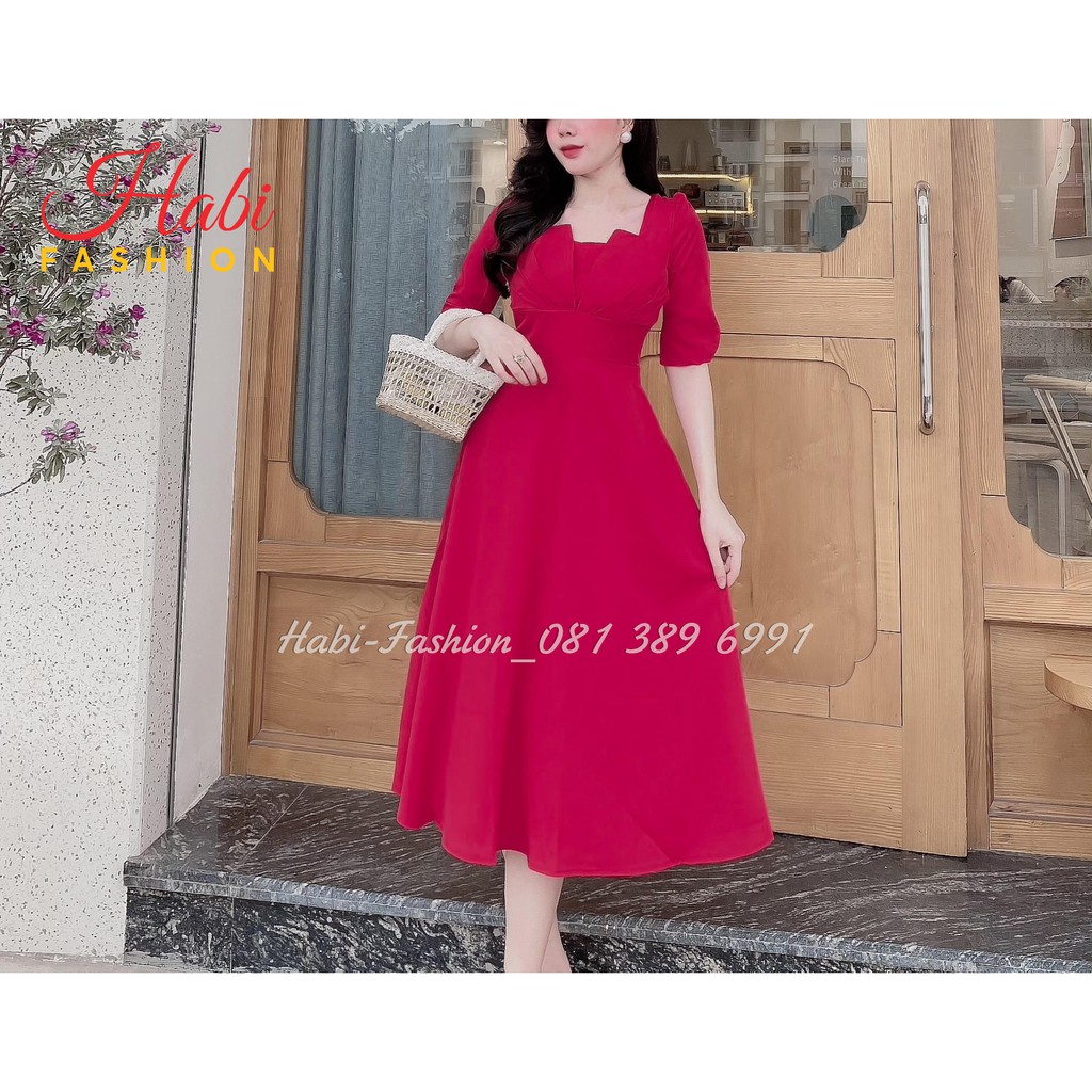 Đầm váy thiết kế ngực nụ sen chảnh lạ, tay nhún xinh xắn, đầm xòe dự tiệc cao cấp giá rẻ hấp dẫn