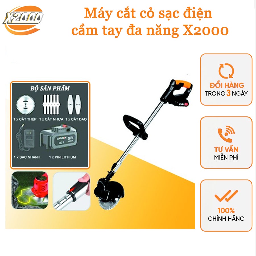 Máy cắt cỏ cầm tay X2000, Máy tỉa cây đa năng nhỏ gọn tích hợp chíp quản lý điện năng thông minh đảm bảo an toàn