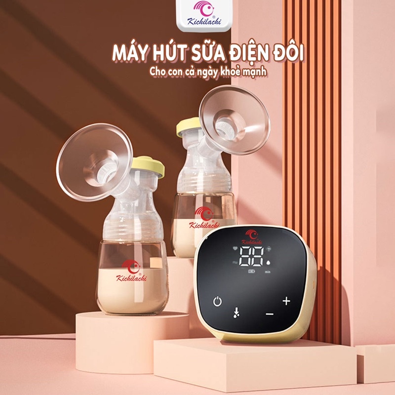 Máy vắt sữa điện đôi bảo hành 3 tháng., Máy hút sữa điện đôi Kichilachi có bình hút sữa PPSU