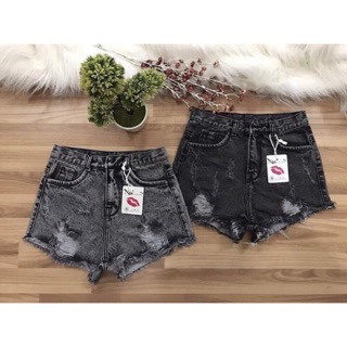 QS Quần short jeans nữ rách cạp cao