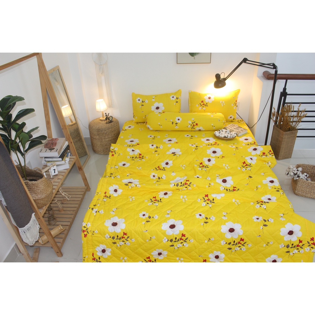 Bộ drap gối cotton TL- Hoa Mặt Trời Vàng - chất vải COTTON loại 1 dầy dặn, mềm mại, mát mẻ.