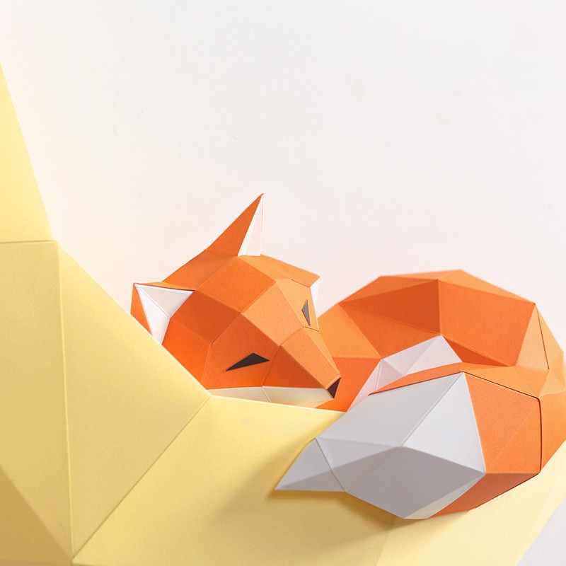 🦊Mô hình 3d DIY hình cáo nằm cung trăng trang trí