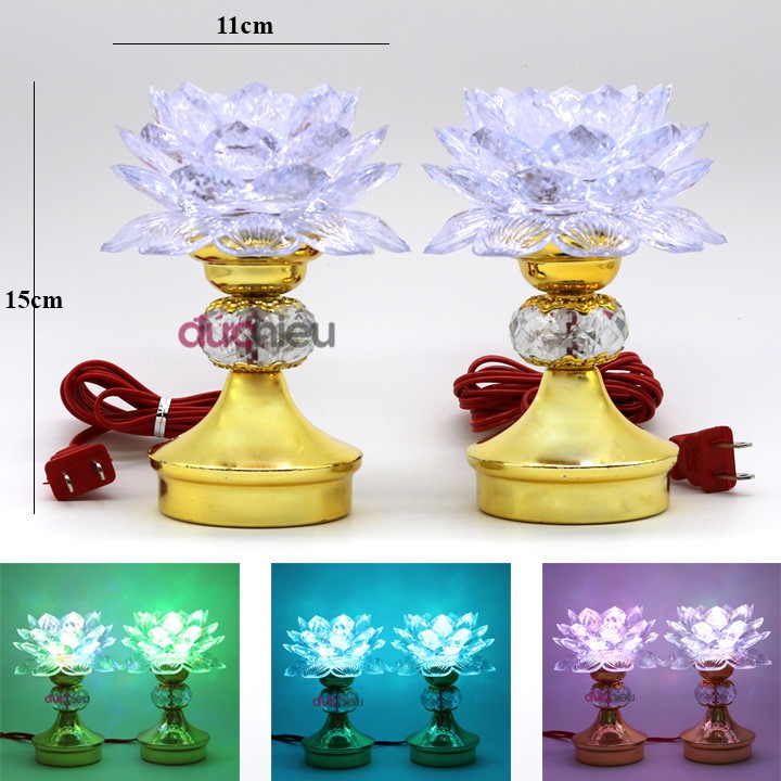 Bộ 2 đèn thờ cúng hoa sen đổi nhiều màu, đèn hoa sen bàn thờ, đồ thờ cúng | Đức Hiếu Shop