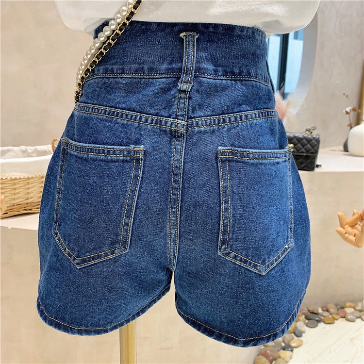 High-waisted pleated denim shorts for women in 2022, the new summer style is loose and thin, wearing wide-legged a-word hot pants