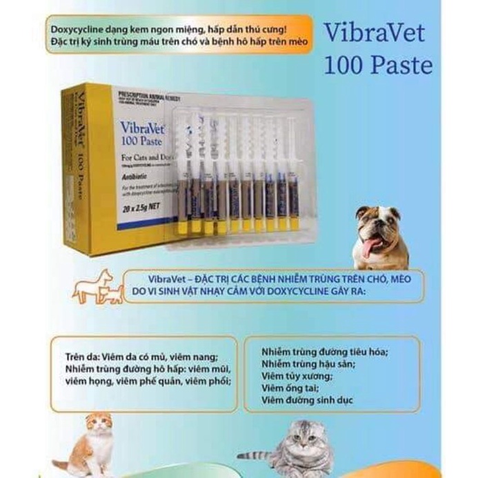 Gel VibraVet(1 ống) - hỗ trợ hô hấp, tiêu hoá, ký sinh trùng máu cho chó mèo