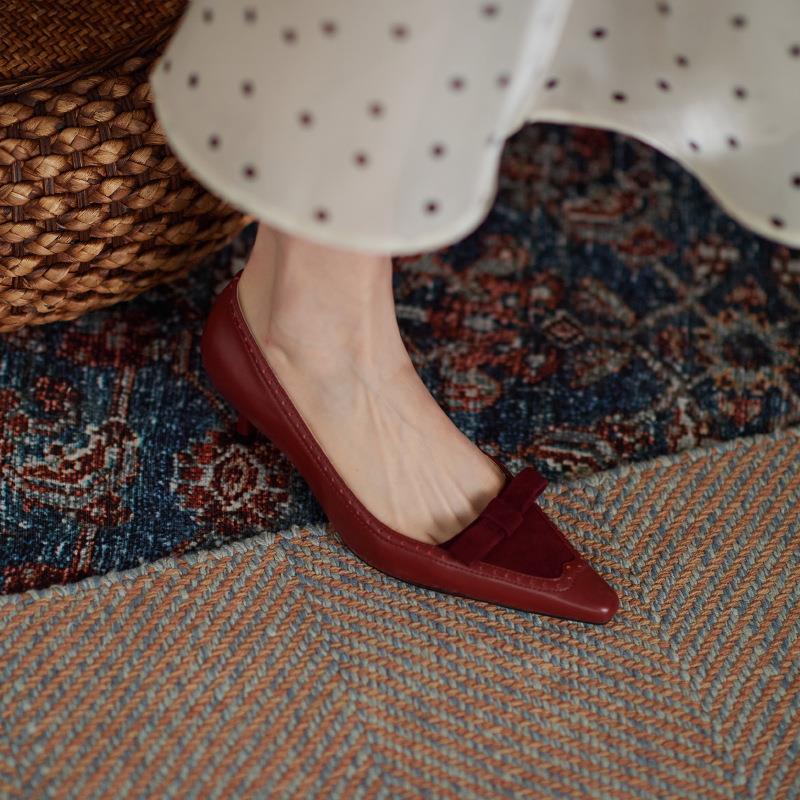 Giày Cao Gót 5cm Bằng Da Phong Cách Retro Dành Cho Nữ