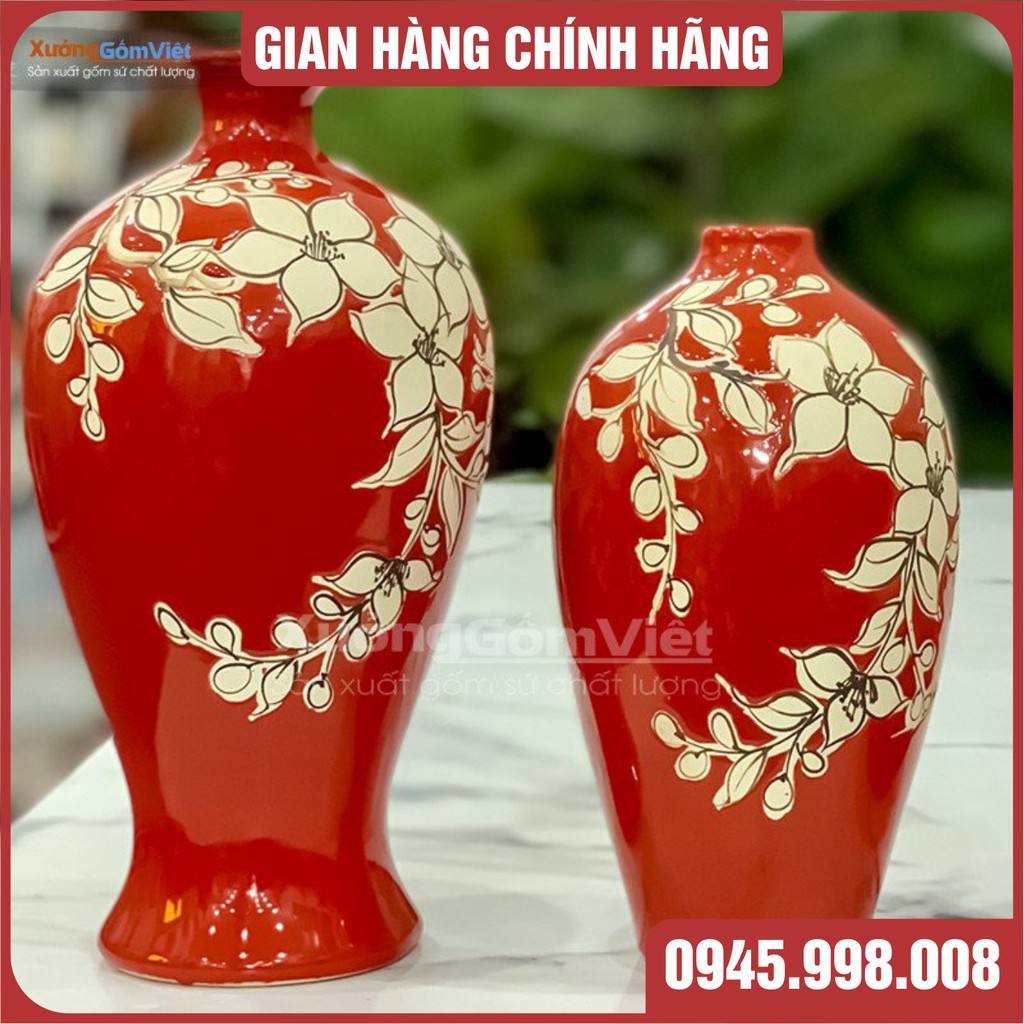 BÌNH HOA [ FREESHIP Toàn Quốc ] sứ Bát Tràng khắc hoa văn, đảm bảo được độ bền của sản phẩm - XƯỞNG GỐM Vốc