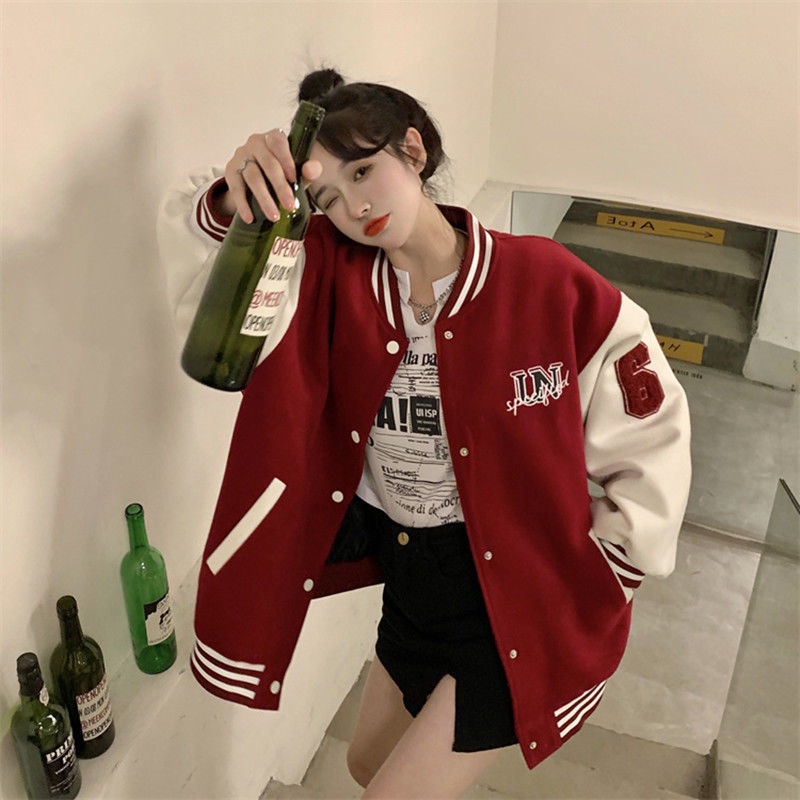 Áo khoác bóng chày COZOK dáng rộng in họa tiết kiểu vintage Hàn Quốc