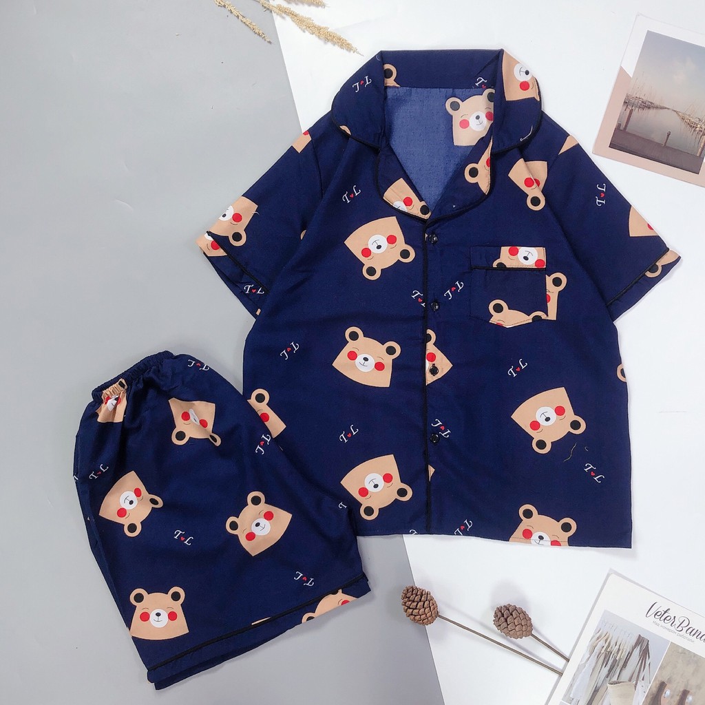 Đồ bộ nữ pijama mặc nhà, bộ ngủ dễ thương quần cộc áo cộc chất vải thô hàn mềm cho mùa hè PJMCOC05