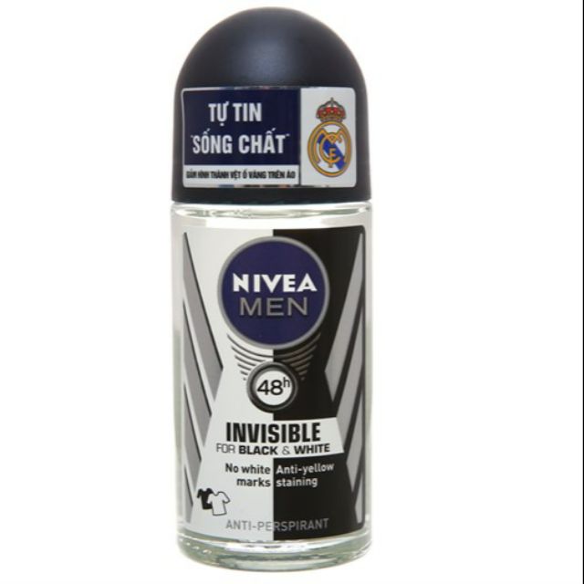 Lăn khử mùi Nivea Men Invisible For Black &amp; White chai 50ml