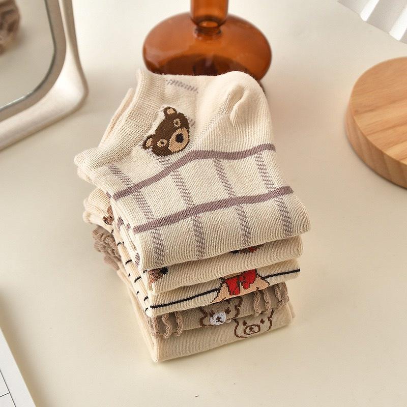 PVN49400 Set 10 đôi tất cổ thấp nữ họa tiết hình gấu dễ thương, vớ nữ phong cách Hàn Giá Rẻ