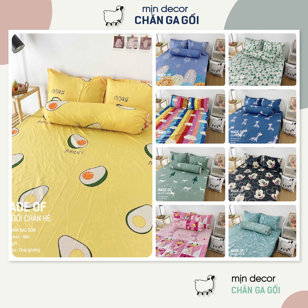 [Mẫu Mới 2021] Bộ Ga Giường Cotton 3D Mịn Decor - Drap Giường + 2 Vỏ Gối In 3D Ga Chun Mềm Mịn Nhiều Màu Sắc