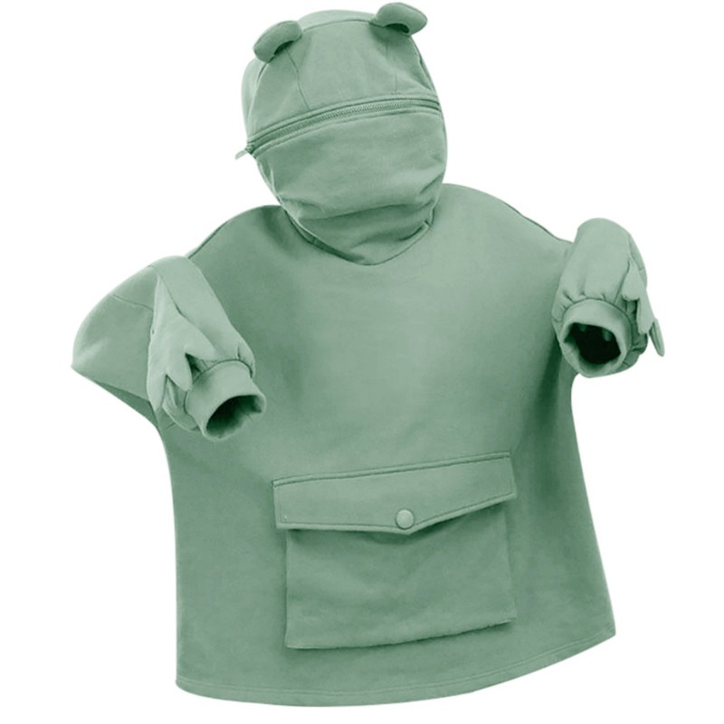Áo Hoodie Tay Dài Dáng Rộng Có Khóa Kéo In Hình Chú Ếch Dễ Thương Phong Cách Harajuku Cho Nữ