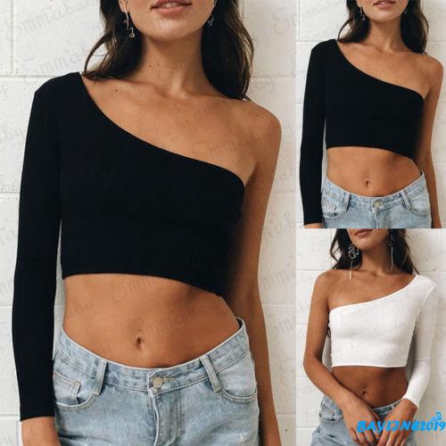 Áo croptop lệch một bên vai tay dài thời trang và gợi cảm cho nữ