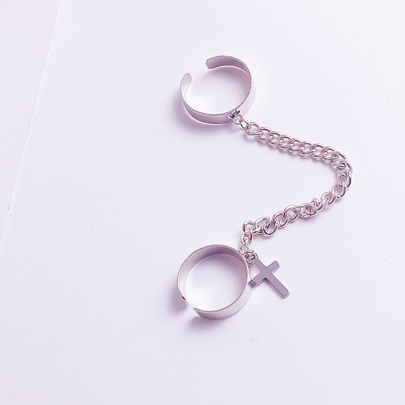 Nhẫn Hình Chữ Thập Phối Dây Xích Phong Cách Hip Hop Thời Trang Cho Nam Và Nữ