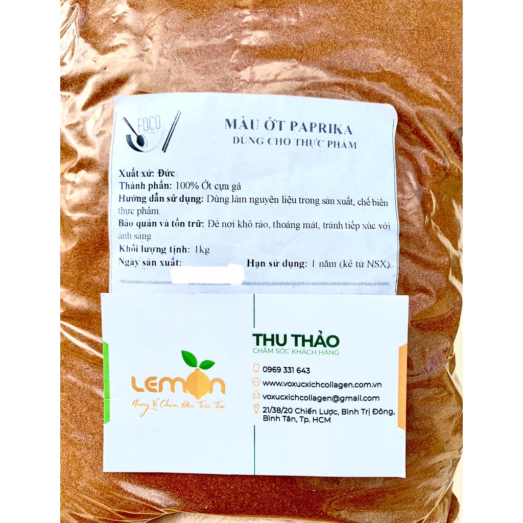 1Kg Màu ớt Paprika Đức làm khô bò, kim chi, bò hầm, salami - 100% Ớt cựa gà nguyên chất không cay