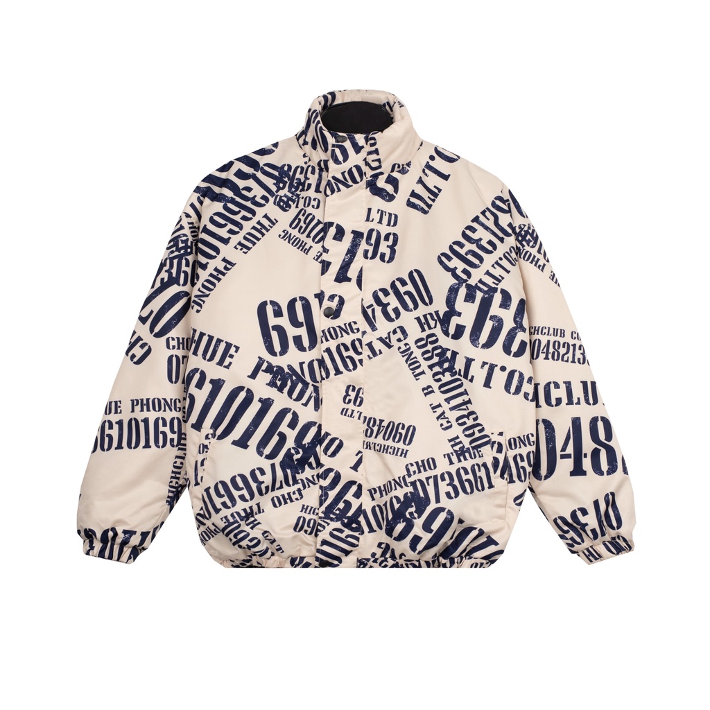 Áo Bomber TEXT NUMBER Unisex màu Beige và Đen vải dù cổ đứng có chần bông HIGHCLUB Brand Chính Hãng