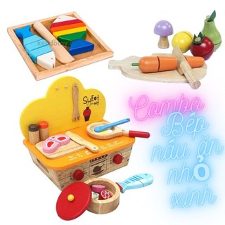 Combo 3 món đồ chơi nấu ăn bằng gỗ nhỏ xinh đầy đủ chức năng chơi giá rẻ, đồ chơi nhập vai sáng tạo