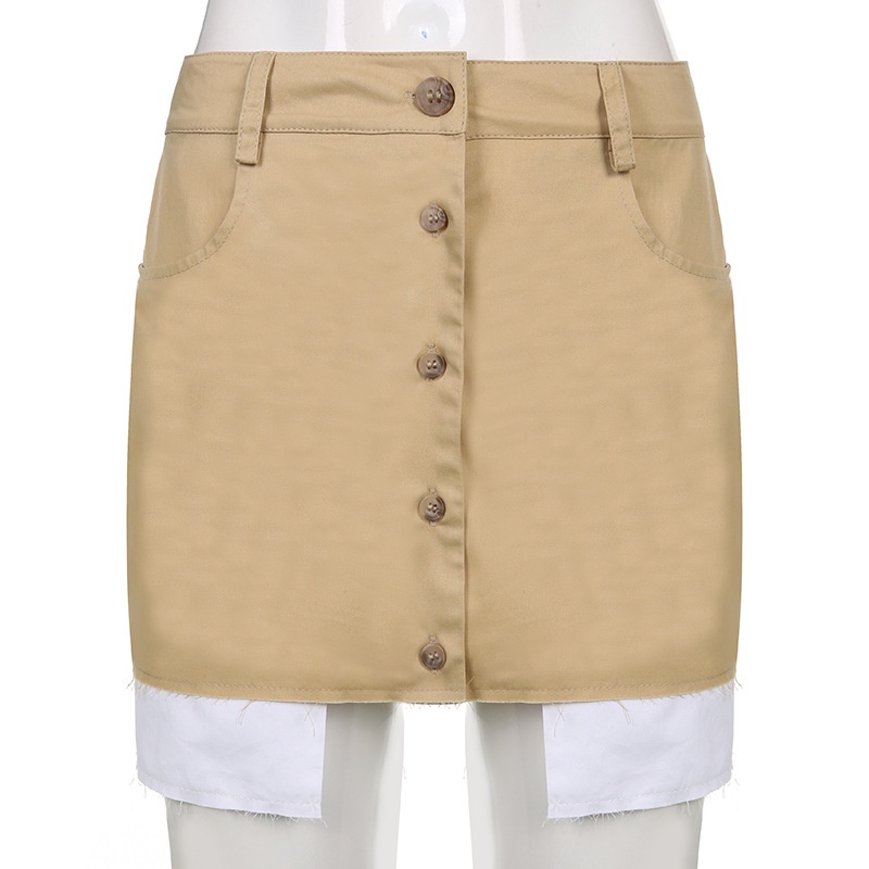 Chân Váy Lưng Cao Phối Nút Thời Trang Đường Phố Cá Tính Cho Nữ