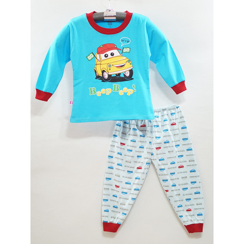 Bộ thun tay dài bé trai in xe hơi Beep Beep