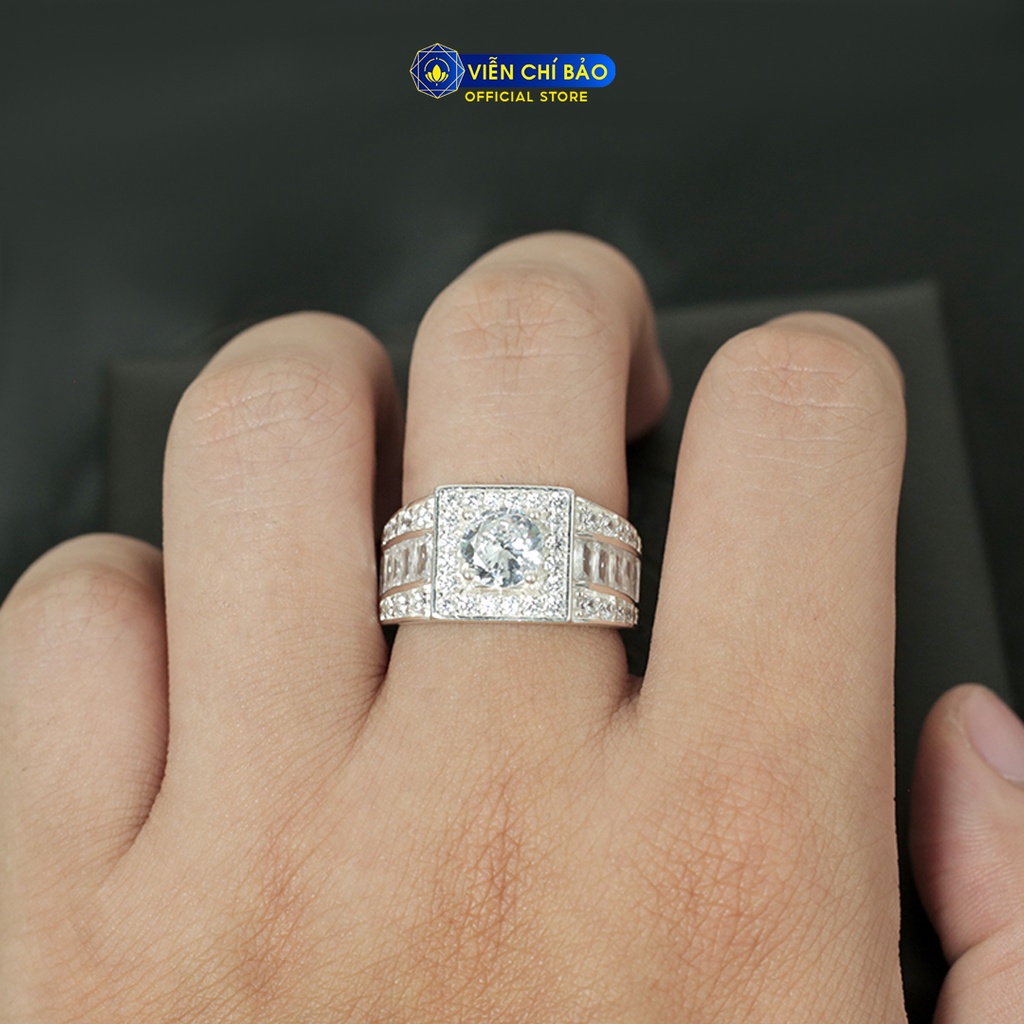 Nhẫn bạc nam đính đá vuông chất liệu bạc 925 thời trang phụ kiện trang sức Viễn Chí Bảo N300003