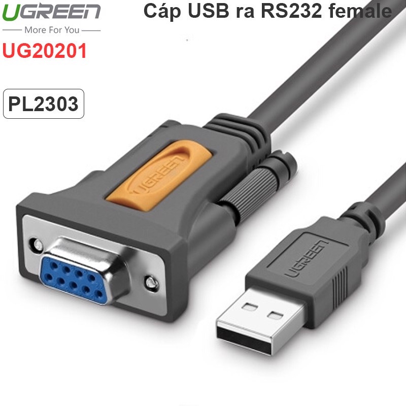 Cáp Chuyển USB to Com RS232 Cổng Âm Chính Hãng Ugreen 20201 CR204 Dài 1m5 Cao Cấp