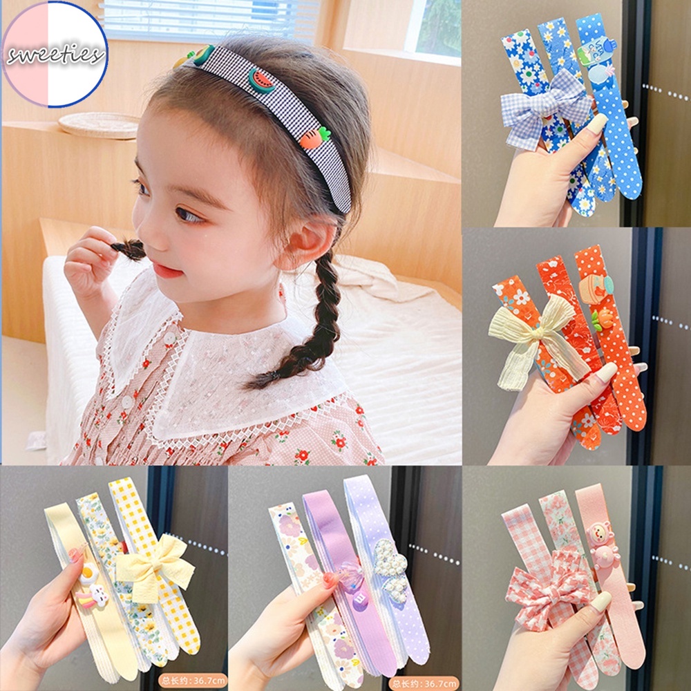 Bộ 3 băng đô cài tóc họa tiết kẻ sọc/hoa/chấm bi xinh xắn thời trang cho nữ