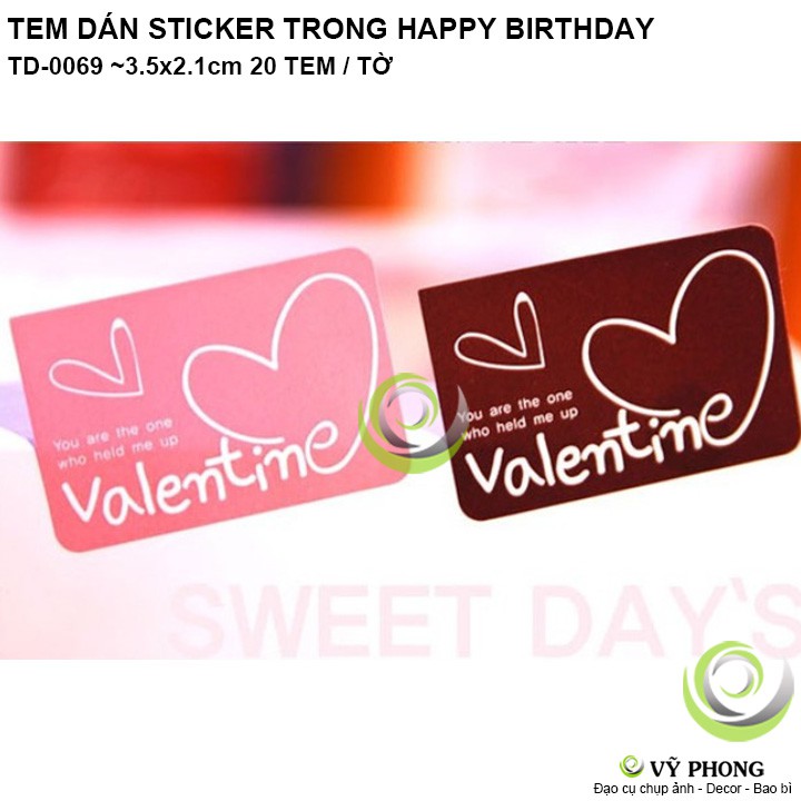 TEM DÁN VALENTINE TRÁI TIM LỄ TÌNH NHÂN ĐEN HỒNG NHÃN DÁN STICKER TRANG TRÍ NIÊM PHONG BAO BÌ HỘP QUÀ TẶNG TD-0069