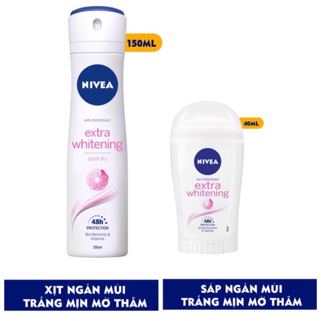 Bộ đôi Nivea: Xịt 150ml và sáp 40ml trắng mịn mờ vết thâm