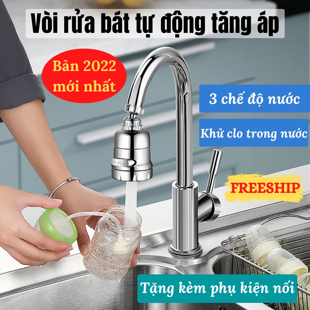 Đầu nối vòi nước, vòi rửa bát tự động tăng áp xoay 360 độ NANALI STORE