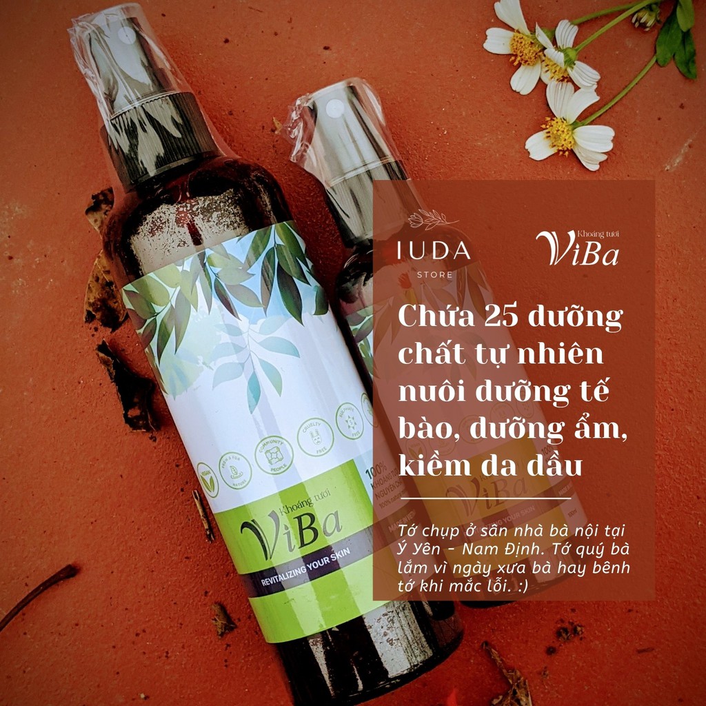 Xịt khoáng tươi VIBA 250ml cấp, dưỡng ẩm, kiềm da dầu, khóa trang điểm - IUDA Store