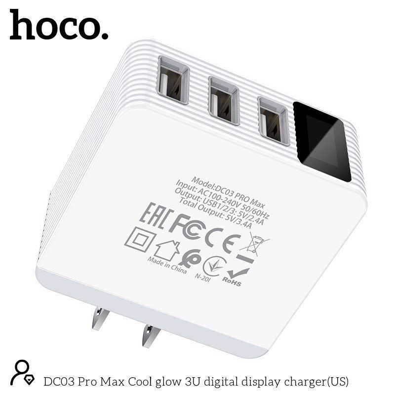 ✅Nowship - cốc sạc nhanh 3 cổng USB 3.4A HOCO DC03 pro màn hình LED tương thích nhiều thiết bị