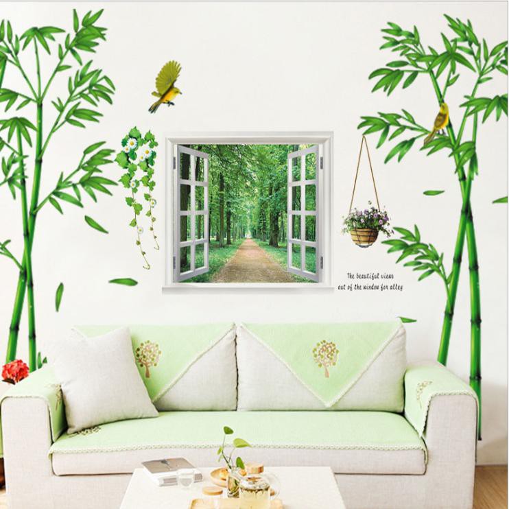 Decal dán tường trang trí phòng khách sang trọng, cổ điển Combo trúc xanh decalamyshop