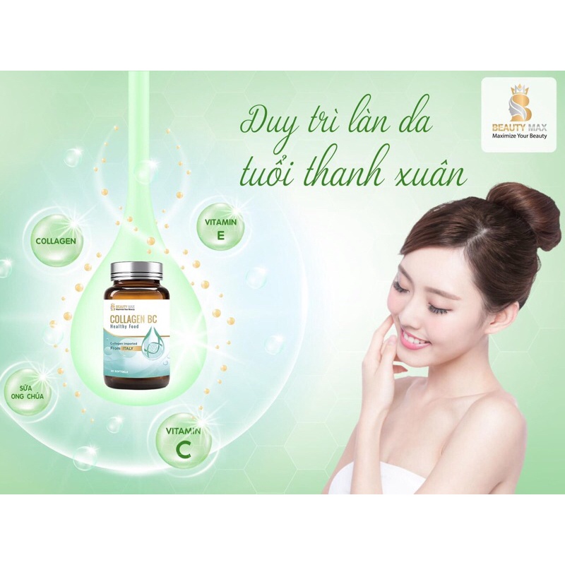 Collagen bc healthy food (collagen peptide nhập khẩu từ Ý Italy, vitamin c, kẽm gluconate,sữa ong chúa, vitamin E,biotin