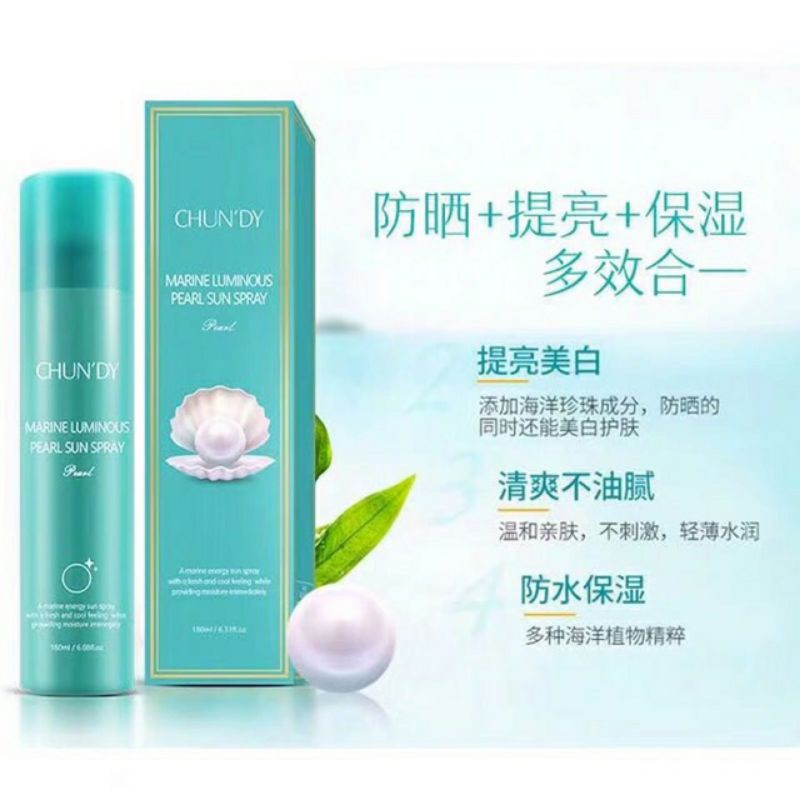 Xịt Trang Điểm Dưỡng Trắng Da Chống Nắng Ngọc Trai Chun’Dy 180ml