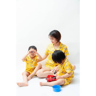 Pyjama ngắn vàng gấu xám
