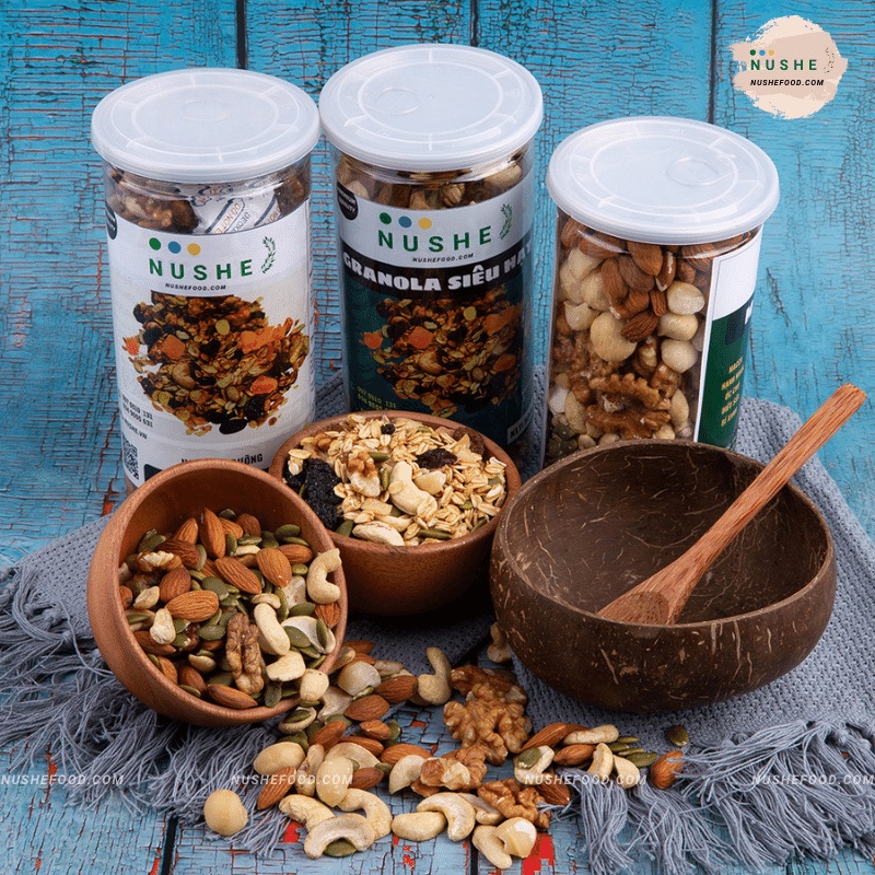 COMBO NUSHE 500gr/1 hộp, NUSHEFOOD, Combo Gồm Granola 50% Yến Mạch, Granola Siêu Hạt, Mix Hạt, Giảm Cân Healthy