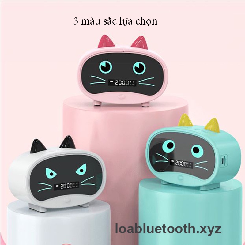 Loa bluetooth mini JM02 chính hãng giá rẻ đồng hồ báo thức hình tai mèo dễ thương, bass mạnh, pin 8 giờ