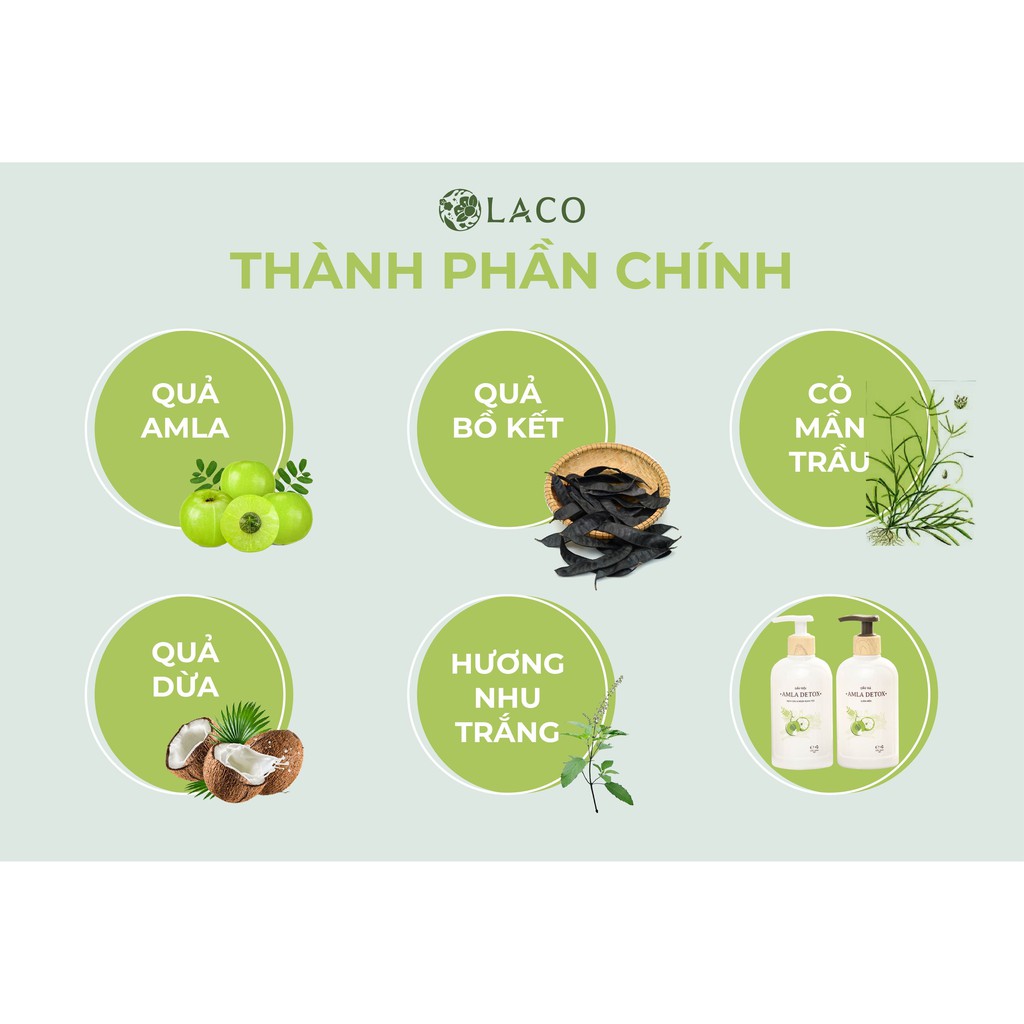 (LẺ=SỈ) Dầu Gội, Dầu Xả Amla Detox Sạch Gầu, Suôn Mềm, Giảm Rụng Tóc 300ml- Laco Official iHappyStore