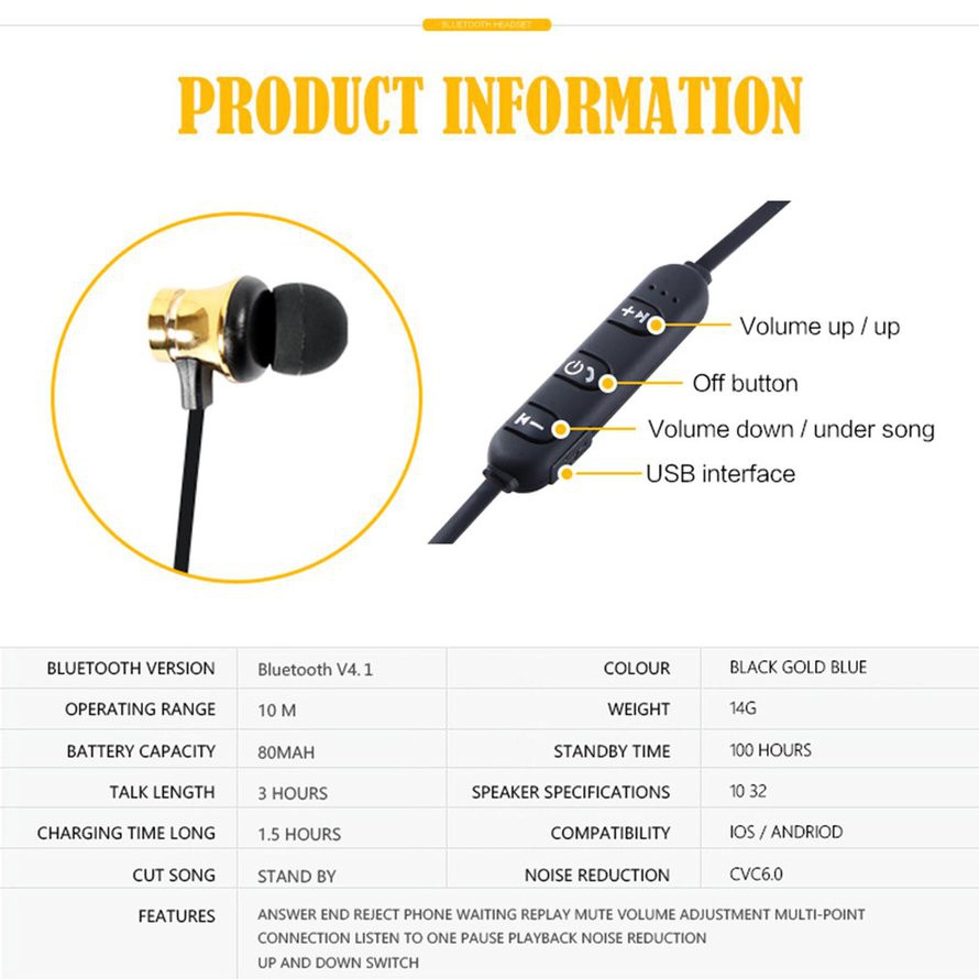 Tai nghe Bluetooth 4.2 cho ĐT in-ear ko dây Xt-11 nam châm dính cho ĐT táo X Android
