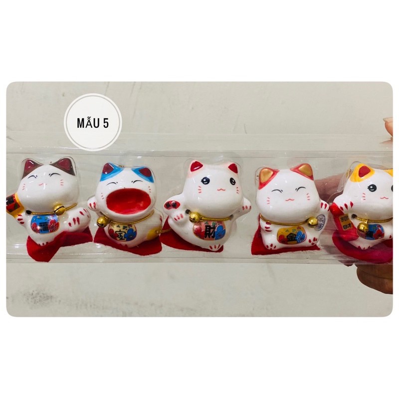 Bộ 5 mèo thần tài mini trang trí, trưng bày góc làm việc, học tập