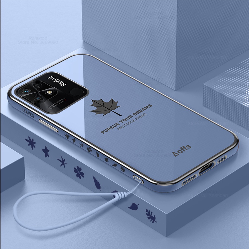 Ốp Điện Thoại Silicon Mạ Hình Lá Phong Kèm Dây Đeo Cho Xiaomi Redmi 10C 10 10A 9C 9A Note 11 Pro 11S 10S